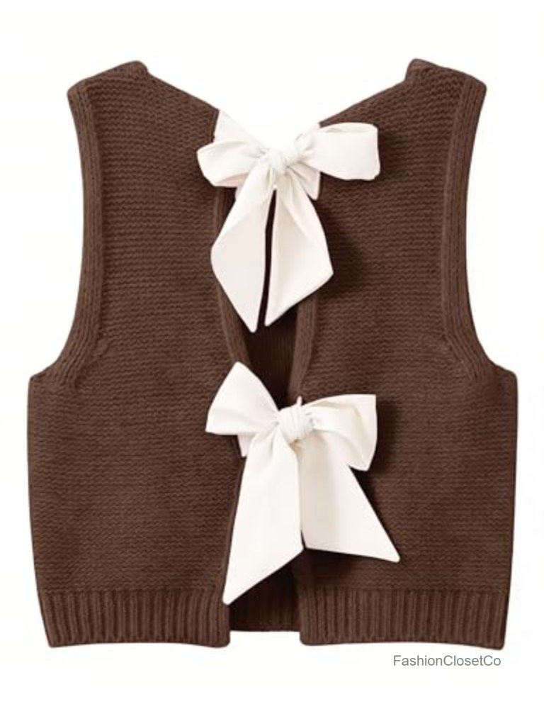 Sleeveless Bow Tie Back Knit Tank Top - Summer Vest